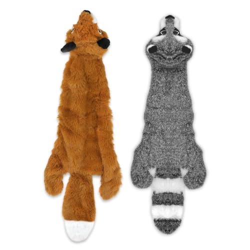 Image of Best Pet Supplies 2-in-1 Fun Skin Stuffless Dog Squeaky Toy Fox & Raccoon, Medium