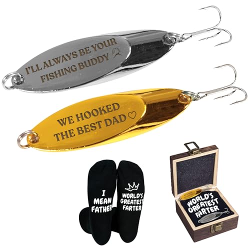 2Pcs Engraved Fishing Hook Fish Lure Fishmen Lover Gift Set for Men Daddy Farter, World's Greatest Farter, I Mean Father - Birthday Gifts from Daughter Son