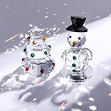 Set of 2 Crystal Christmas Tree Figurines Crystal Snowman Ornament, Mini Tabletop Holiday Statue Festival Decoration Xmas Gifts
