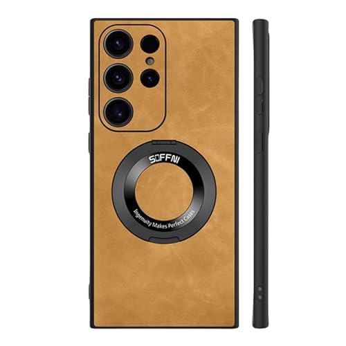 Coque Samsung S22 Ultra MagSafe en cuir vintage marron avec anneau béquille