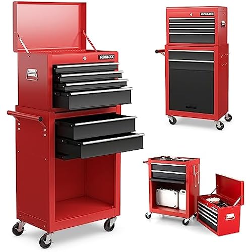 Goplus Tool Chest, 6 Drawers Rolling Tool Cabinet with Detachable Top Toolbox, Universal Lockable Wheels, Protective Liner, Auto Lock, Metal Tool Storage Cart, Tool Box for Garage Workshop