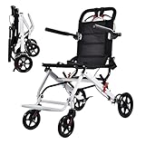 LUMIVO Ultraleichter faltbarer Rollstuhl, Tragbarer Reiserollstuhl 100kg Belastbarkeit, Karbonstahl-Legierung, Rollstuhl mit 360° drehbarem Lenker, Nur 8,2kg,ideal für ältere und behinderte Rollstühle