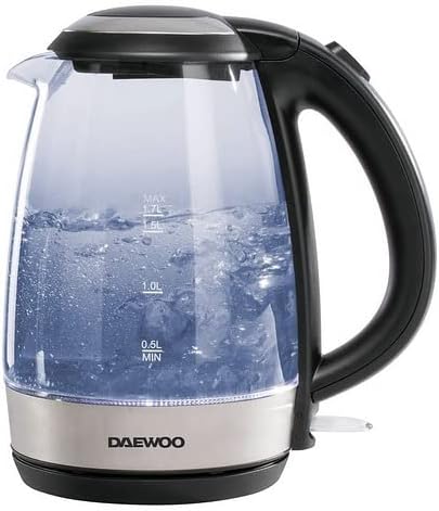 DAEWOO SDA1669GE 1.7L LED Kettle | 2200W | Boil Dry Protection | Borosilicate Glass Body | 360° Rotational Base | Concealed Heating Element | Stain Resistant | Auto Switch Off & LED Indicator-Silver