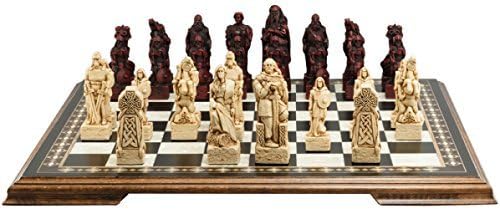 Studio Anne Carlton Celtic and Viking Themed Chess Set - 4.5 Inches - in Presentation Box - Handmade in UK - Ivory and Burgundy