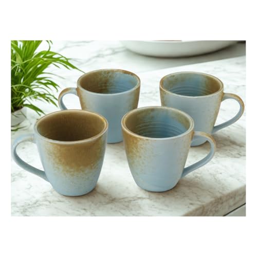 Image of Bodhi House Handmade Reactive Glaze Ceramic Coffee Mug Set of 4 Pieces (350 Ml), Stoneware Tea Cup, Microwave Safe Large Milk Mug, Ideal for Daily use, Casual Gatherings and Gifting, Turquoise-Copper
