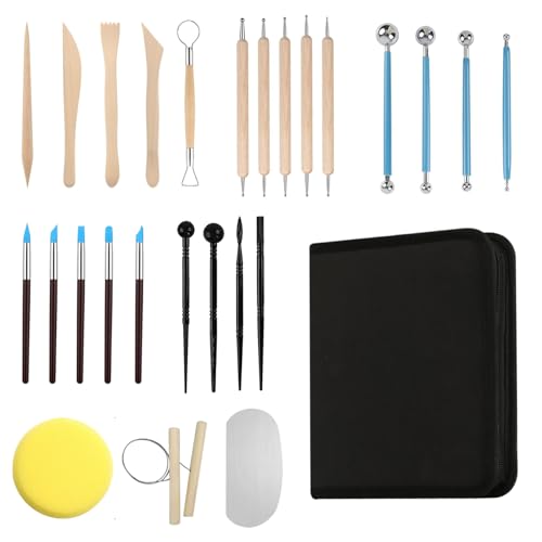 27 Stk Modelierwerkzeug Set,Modelliermasse Werkzeug, Polymer Clay Tools, Sculpting Pottery Set,Keramik Künstler Töpfer Werkzeug für Ton Zubehör,Töpferset Modelierwerkzeugset mit Aufbewahrungsbeutel