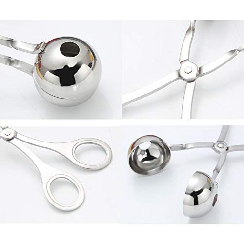 Leefone 2 Pcs Stainless Steel Meat Baller Tongs, Meatball Scoop Maker For Meatball, Cake, Ice Cream, Melon Fruits, Kitchen Tool, Ball Size 1.38" & 1.78" #TOP5
