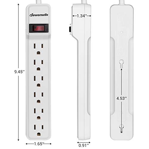Dewenwils 6-Outlet Power Strip Surge Protector, 10Ft Long Extension Cord, Low Profile Flat Plug, 15 Amp Circuit Breaker, 500 Joules, Wall Mount, White, Ul Listed #TOP6