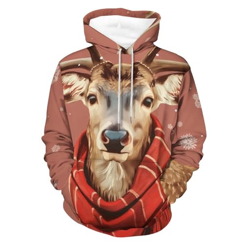 Sweat à capuche élan contre le froid, hoodie manches longues chaud homme femme taille S