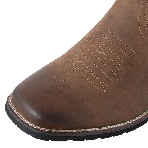 J's.o.l.e Cowboy Boots for Men Western Boots Wide Square Toe Men's Cowboy Boots Classic Embroidered with Pull On Slip Resistant Boots Brown3
