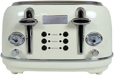 Charles Bentley 4 Slice Toaster Stainless Steel Browning Control Dial with 6 Levels Cream & Chrome Crumb Tray Cancel Defrost Reheat Settings