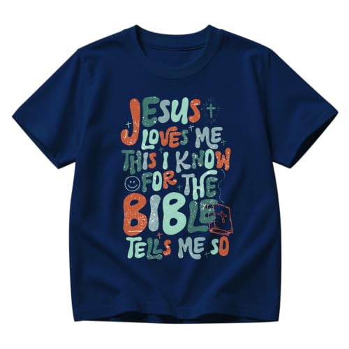 Image of Christian Shirts for Boys Kids Jesus Loves You Bible Verse God T Shirts Religious Faith Cute Graphic Tees Casual Tops