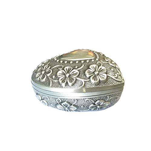 Tang Song 2 Packs Small Metal Heart Shape Jewelry Box Classic Vintage Antique Ring Box Trinket Storage Organizer Chest (Silver) #TOP4