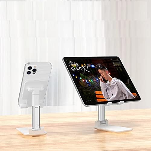 Phone Holder with Adjustable Height and Angle, Portable and Stable Phone Stand for Desk Plastic Mobile Phone Stand Adjustable Desktop Phone Holder Dock (White)