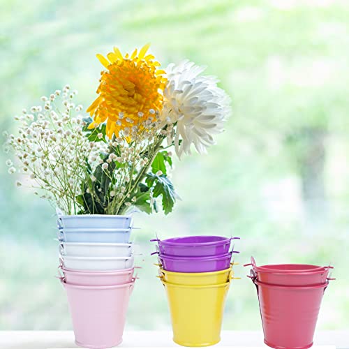 Wefidget 12-Pack Mini Metal Buckets Party Favors, Assorted Colors Small Buckets #TOP2