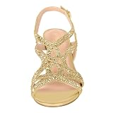 PIZZ ANNU Amelia Sandały Damskie Eleganckie Slingback Kitten Heels, Brokatowe Sandałki z Cyrkoniami, Odkryte Palce, Buty Ślubne i Taneczne na Wesele i Imprezy Złoto EU 42