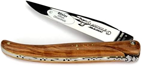 Laguiole en Aubrac Handmade Knife 11 cm L0511OLIF Lait/in Full Olive Wood Handle, Blade Stainless Steel Shiny