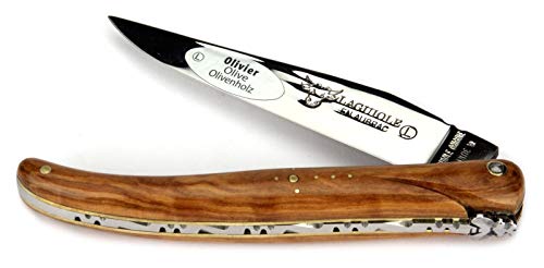 Laguiole En Aubrac Handmade Knife 11 Cm L0511Olif Lait/In Full Olive Wood Handle, Blade Stainless Steel Shiny #TOP2