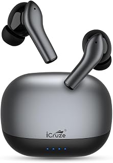 iCruze Melody Quad Mic Wireless Earbuds with ENC, 13mm Drivers, IPX7 Water Resistance, 50ms Low Latency Gaming Mode, Voice Assistant, Up to 40 Hours Playtime, Bluetooth 5.3