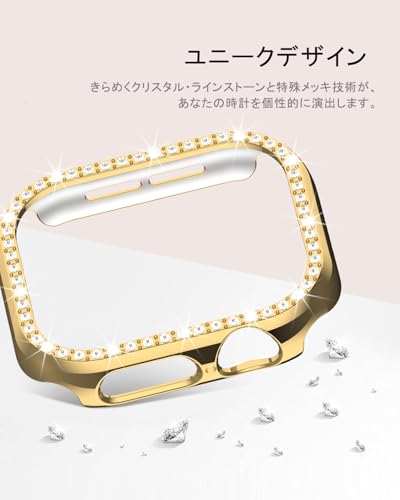 Miimall for Apple Watch 10 46mm ケース ラインストーン付け キラキラ 超簿軽量 耐衝撃 装着簡単 アップルウォッチ10 46mm 対応 可愛い 傷防止 保護ケース Apple Watch Series 10 カバー 専用 46mm ゴールド