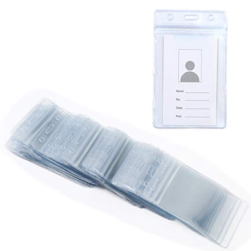 Kueimovi vertikaler Ausweishalter, 50 Stück, robust, transparent, PVC, Ausweishalter, Namensschilder, mit wasserfestem, wiederverschließbarem Reißverschluss Cover