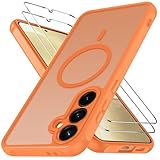 iVoler Cover Magnetica per Samsung Galaxy S24 5G / S25 5G con 2 Pezzi Pellicola Vetro Temperato, Custodia Traslucida Opaca Sottile Anti-Impronte MagSafe Case, Opaca Arancione
