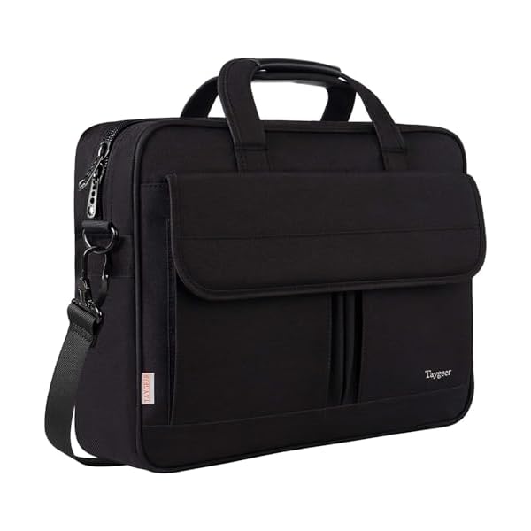 Taygeer Laptop Bag 15.6 Inch, Business Briefcase Gifts for Men Women, Water Resistant Messenger Shoulder Bag with Strap, Premium Office Bag, Carry On Laptop Case for Notebook/Computer/Laptop, Black