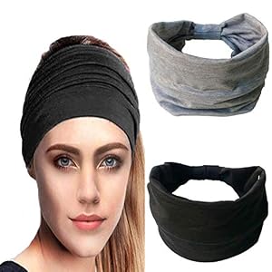 IYOU Mode Hoofdbanden Geknoopt Zwart Haarbanden Zweetband Polyester Hoofdband voor Vrouwen en Meisjes (1)