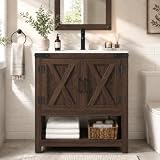 AMERLIFE 24" Brown Farmhouse Bathroom Vanity with Sink and Open Shelf