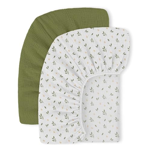 Sábanas de muselina para cuna, 2 piezas, 100% algodón, sábanas para cuna estándar (28 x 52 pulgadas), suaves y transpirables para niños y niñas
