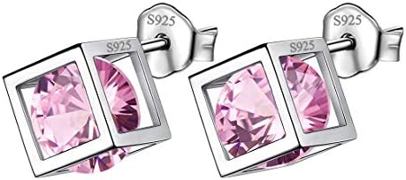 Aurora Tears 925 Sterling Silver Birthstone Necklaces Stud Earrings Jewellery Sets Gifts Square Birth Stone Pendant for Women and Girls