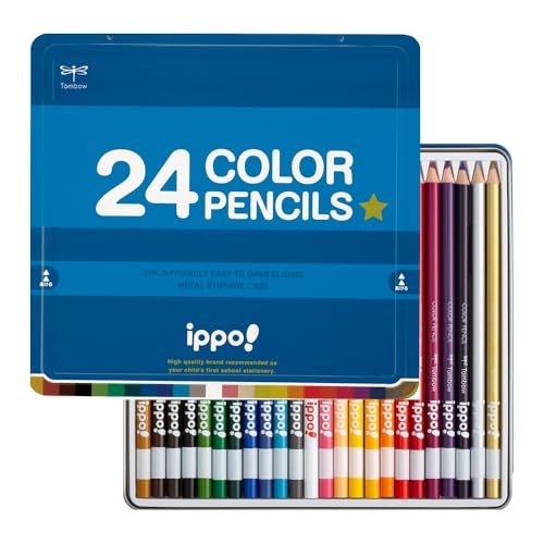 Amazon | トンボ鉛筆 色鉛筆 24色 小学生 ippo! (スライド式の缶