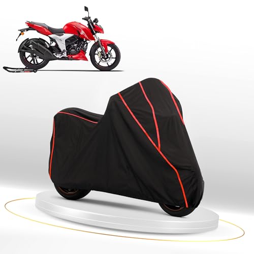 Image of Waterproof Bike Cover for TVS Apache RTR 160 | Dustproof, UV Heat Resistant & Windproof with Full Bottom Elastic, Heavy Duty Triple Stitched - Black Polyester