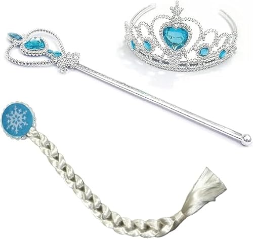 Kit Acessórios Frozen Elsa Com Trança Luvas Coroa E Varinha