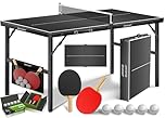 KESSER® Mini table de ping-pong avec raquettes de ping-pong, balles de tennis de table et filet TT | Intérieur | Voyage, plaque laminée + pliable - Design de valise, enfants et adultes - 153 x 76,5 cm