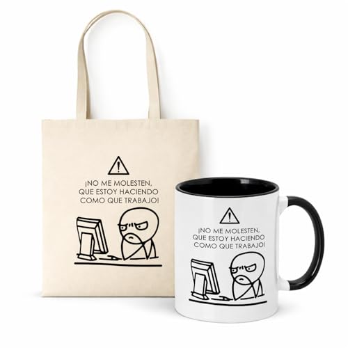 Kembilove® Pack Regalo Compañeros De Trabajo | Taza Divertida + Bolsa Tela “No Me Molesten, Que Estoy Haciendo Como Que Trabajo” | Regalo Gracioso Oficina | Detalle Original Para Despedidas
