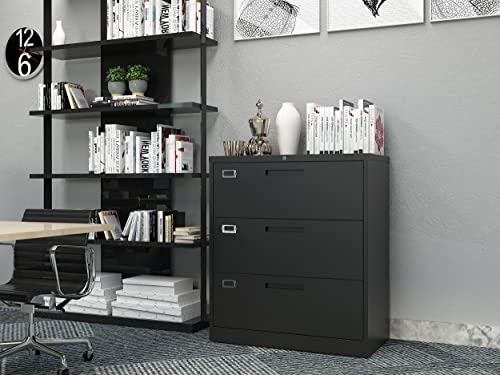 Bynsoe Lateral File Cabinet With Lock,Metal Storage File Cabinet 3 Drawer,Steel Lateral File Cabinet For Legal/Letter A4 Size,Wide File Cabinet For Office Home,Assembly Required #TOP1
