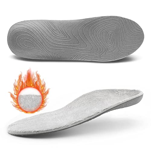 Arch Support Orthotic Insoles Winter Full Length Warm Soft Comfortable Shoe Inserts for Men Women Relief Plantar Fasciitis Flat Foot & Heel Pain Gray