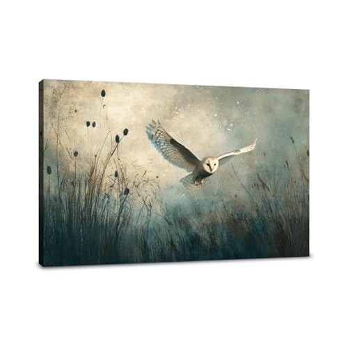 Home Art Haven Barn Owl Serenity Canvas Wall Art for Living Room Bedroom, Print Picture Painting for Home Office Wall Artwork Decor Ready to Hang 90 x 60 cm