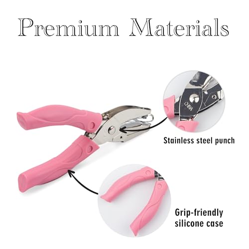Heart Shape Hole Handhold Single Paper Punch for Paper and Crafts, 1/4 inch Puncher with Pink Soft Thick Silicone Cover