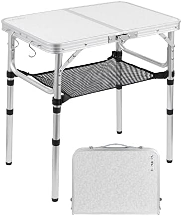 HIPAHIPA Camping Table with Detachable net Layer Portable Small Folding alumiumum Table Adjustable Height with 2 Hooks Easy Holders Sturdy Outdoor Picnic Beach BBQ Cooking