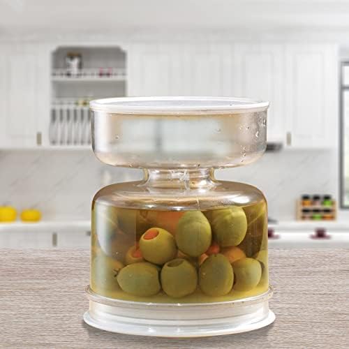 LANRU Pickle Olive Hourglass Jar Pickle Juice Wet and Dry Separator Food Container Strainer Flip Airtight Lid, Transparent