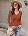 Ekouaer Long Sleeve Shirts for Women Fashion V Neck Basics Tops Lightweight Base Layer Slim Fit Top Light Brown M