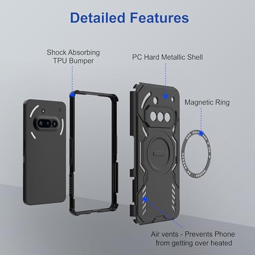 Image of Zapcase Back Case Cover for Nothing Phone (3a) 5G | Magnetic Case with Built-in Metal Ring | Supports MagSafe Charger, Wallet & Car Mount | Shockproof Hybrid PC + TPU | Black