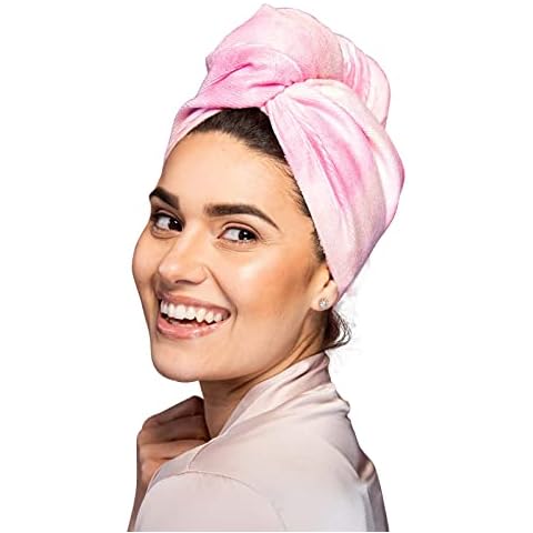 KISMETICS - Hair Dry Towel Wrap, Microfiber Soft & Lightweight, Hair Drying Turban, Absorbent Fast Drying Towel Wrap with Button, for Long Hair (Pink Tiedye) Cover