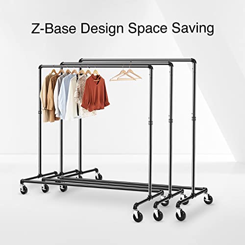 Greenstell Clothes Rack, Z Base Garment Rack, Industrial Pipe Clothing Rack On Wheels With Brakes, Commercial Grade Heavy Duty Sturdy Metal Rolling Clothing Coat Rack Holder 2 Packs (59X24X63 Inch) #TOP4
