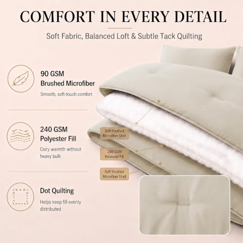 CozyLux Twin XL Comforter Set Beige, 5 Pieces Bed in a Bag by CozyLux - Used condition - Image 3