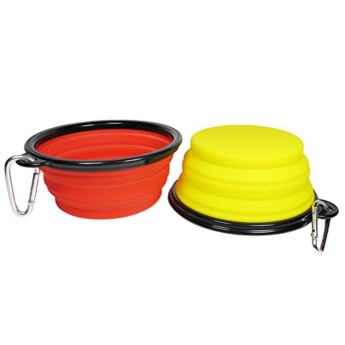 Douges Small Size Travel Pet Bowl, For Cats And Dogs, Silicon, Collapsible Bowl For Food And Water Feeding (Red,Yellow) #TOP6
