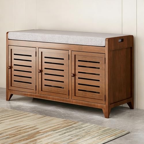 HJYXXSR Zapatero de Madera de Doble Capa, Banco con Almacenamiento, Taburete para Cambiar Zapatos con cómodo cojín, Adecuado para entradas, dormitorios, porches