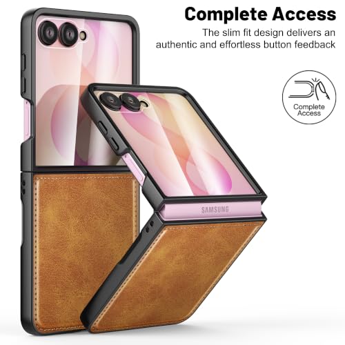 Foluu Leather Case for Samsung Galaxy Z Flip 8 with Front Built-in Screen Protector, PU Leather + Hard PC Shell Ultra Thin Slim Durable Protective Phone Cover for Galaxy Z Flip 8 5G 2026 Yellow by Foluu - Used condition - Image 5